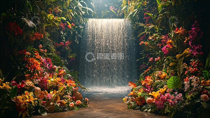 高清大图下载【趣麦麦图】繁花似锦的瀑布花园