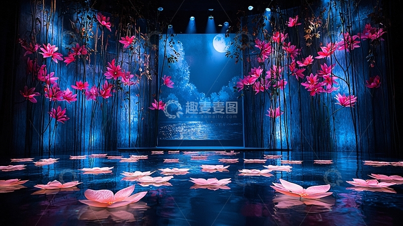 高清大图下载【趣麦麦图】梦幻水舞台与花朵