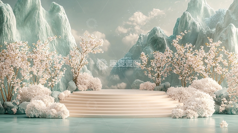 高清大图下载【趣麦麦图】淡色系山景舞台背景