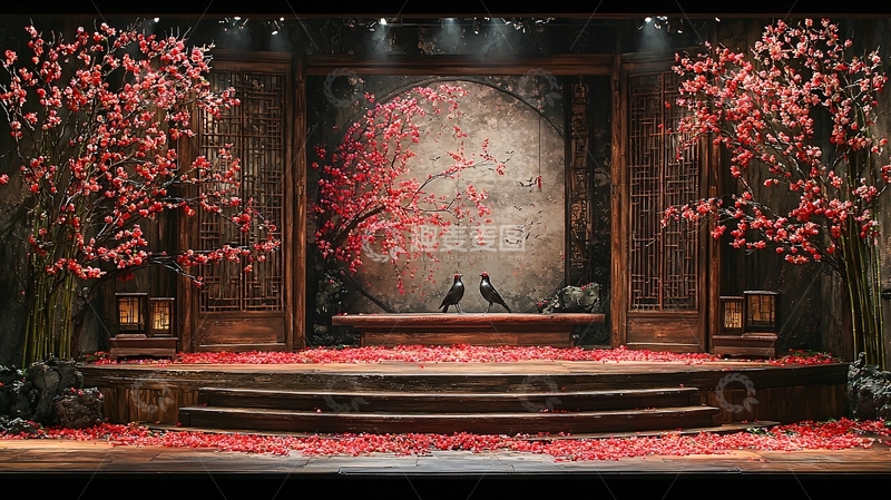 高清大图下载【趣麦麦图】舞台背景樱花满月