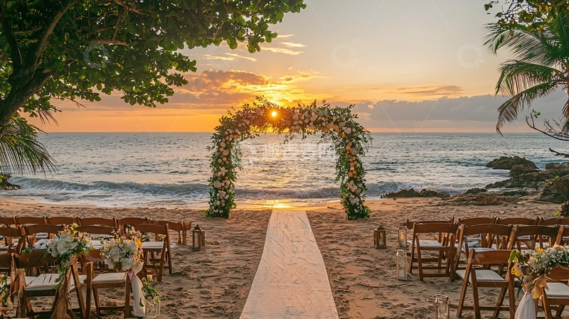 高清大图下载【趣麦麦图】海滩夕阳婚礼场景