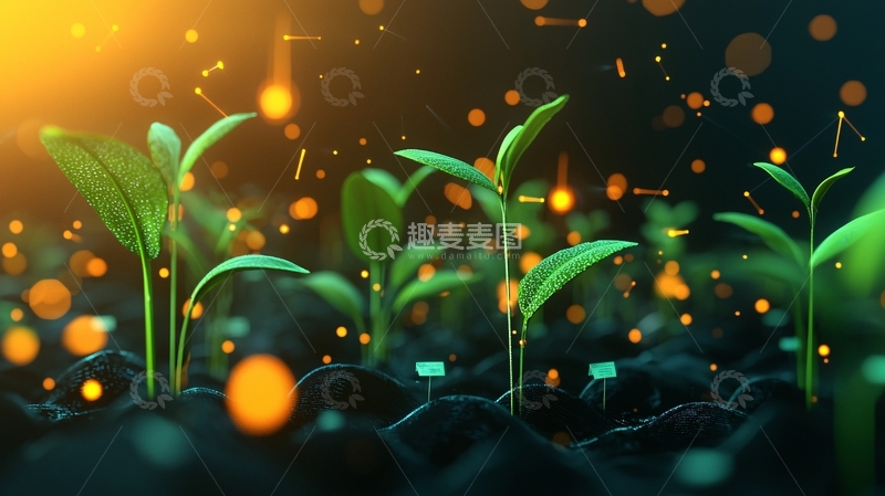 高清大图下载【趣麦麦图】光点环绕的幼苗