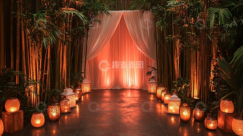 高清大图下载【趣麦麦图】竹林灯光婚礼场景