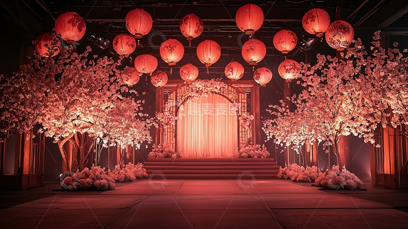 高清大图下载【趣麦麦图】红色灯笼下的婚礼现场