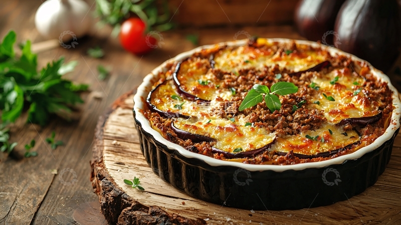 高清大图下载【趣麦麦图】烤茄子肉酱千层饼