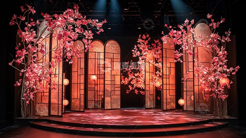 高清大图下载【趣麦麦图】舞台上的红色花卉装饰