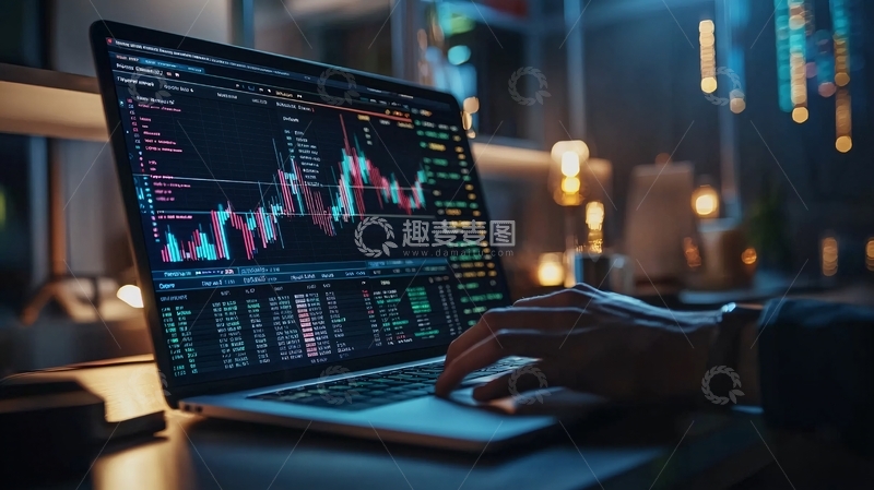 高清大图下载【趣麦麦图】夜晚电脑屏幕股票数据