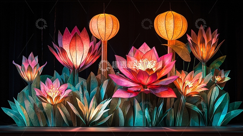 高清大图下载【趣麦麦图】莲花灯饰夜景图