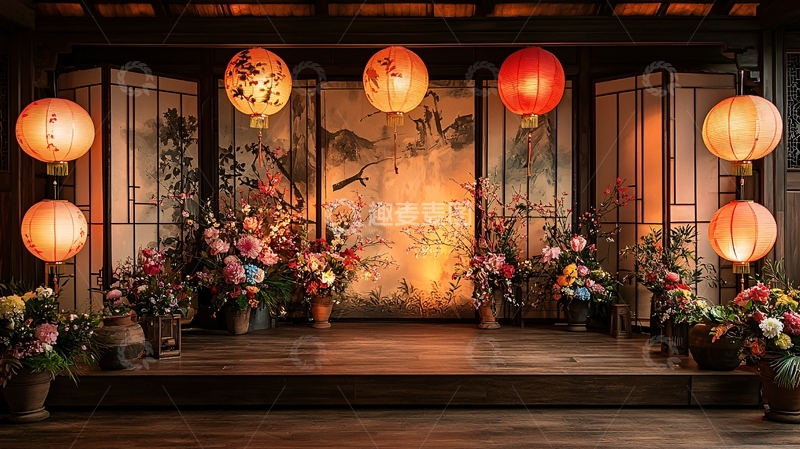 高清大图下载【趣麦麦图】节日灯笼下的舞台背景