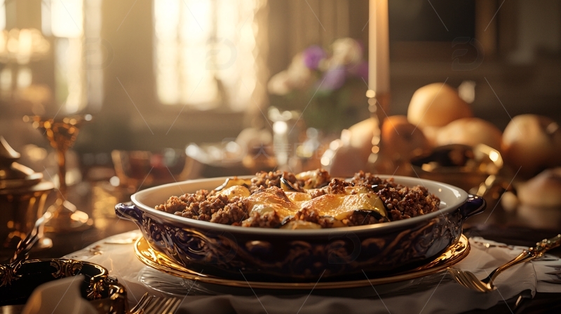 温暖阳光下的丰盛晚餐