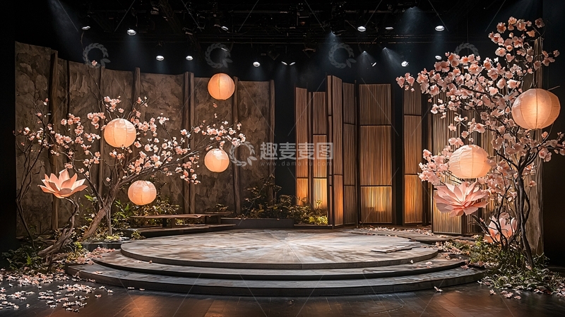 高清大图下载【趣麦麦图】圆形舞台背景粉色花