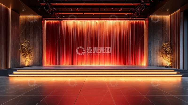 高清大图下载【趣麦麦图】红色幕布的舞台背景