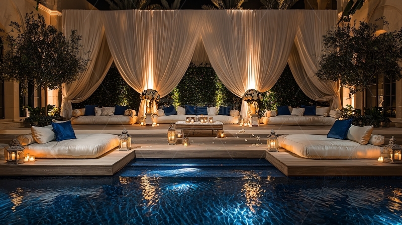 高清大图下载【趣麦麦图】豪华泳池夜景休息区