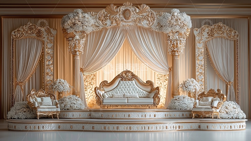 高清大图下载【趣麦麦图】豪华白色金色婚礼舞台