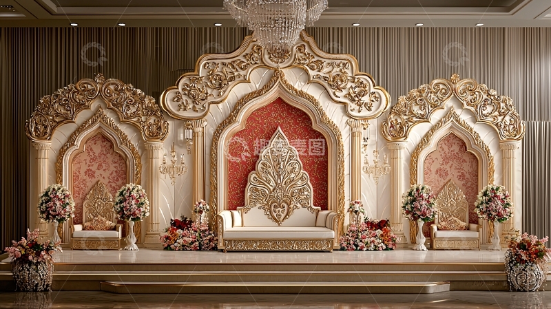 高清大图下载【趣麦麦图】金色奢华婚礼舞台背景