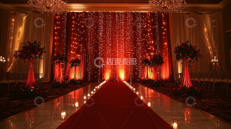 高清大图下载【趣麦麦图】婚礼场地红色灯光装饰