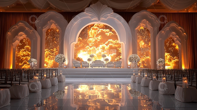高清大图下载【趣麦麦图】金色云彩婚礼舞台