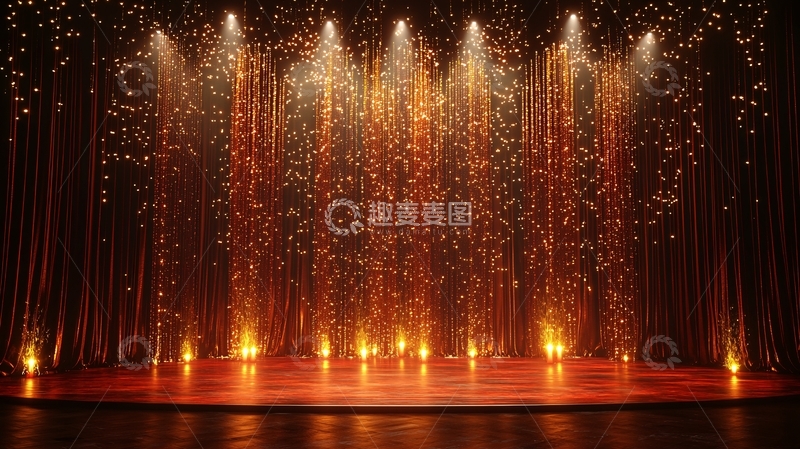 高清大图下载【趣麦麦图】舞台灯光下的金色烟花飞舞