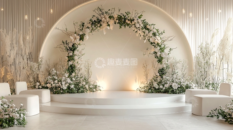 高清大图下载【趣麦麦图】纯白婚礼拱门舞台