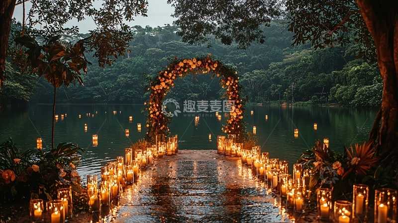 高清大图下载【趣麦麦图】湖边烛光婚礼场景