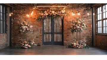 红砖墙上的花卉装饰门