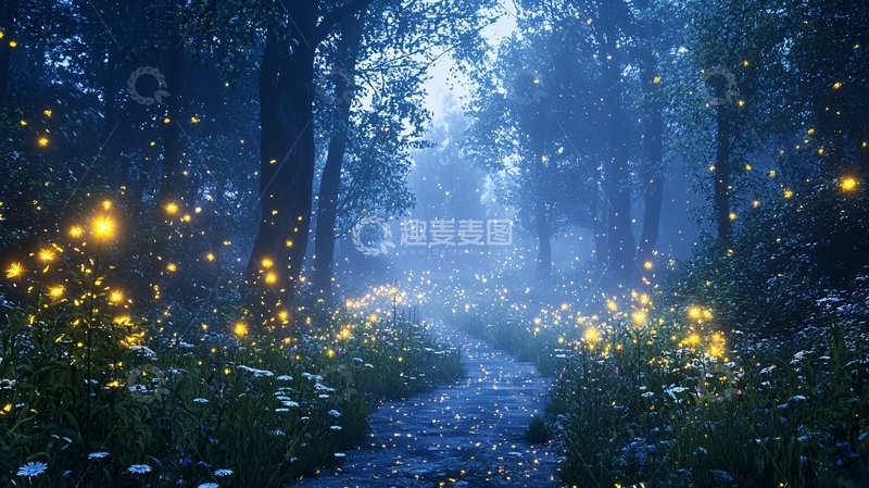 高清大图下载【趣麦麦图】神秘幽静的森林夜景