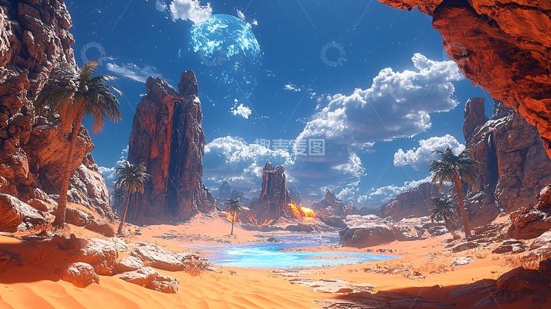 高清大图下载【趣麦麦图】热带沙漠中的绿洲