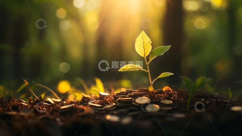 高清大图下载【趣麦麦图】森林背景下破土而出的幼苗