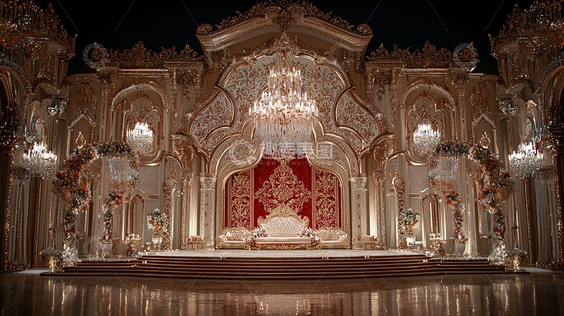 高清大图下载【趣麦麦图】奢华金色婚礼舞台背景
