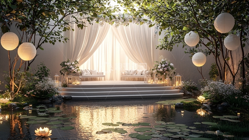 高清大图下载【趣麦麦图】浪漫森林水边舞台场景