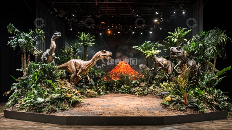 高清大图下载【趣麦麦图】恐龙与热带丛林火山场景
