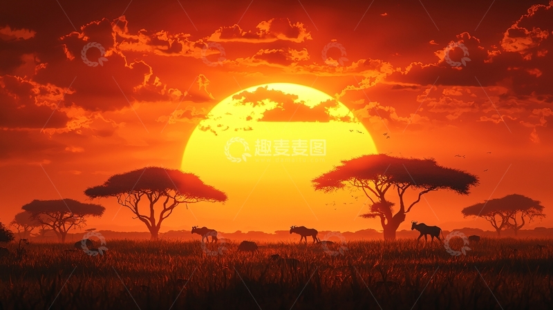 高清大图下载【趣麦麦图】非洲草原日落