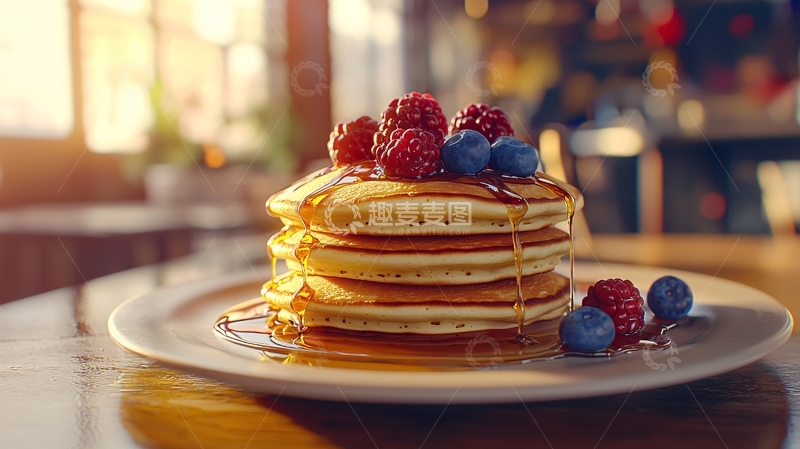 高清大图下载【趣麦麦图】美味松软煎饼配蓝莓覆盆子