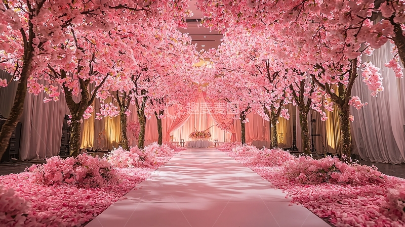 高清大图下载【趣麦麦图】粉色花树浪漫婚礼场景