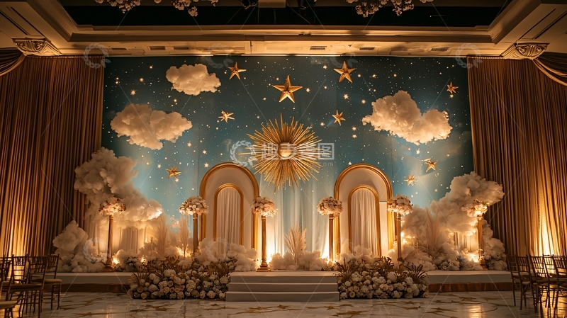 高清大图下载【趣麦麦图】梦幻星空云朵舞台