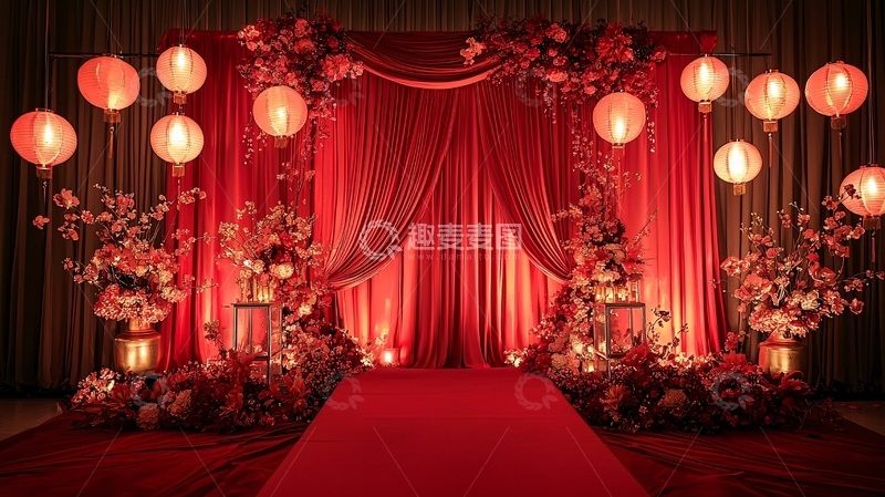 高清大图下载【趣麦麦图】红色中式婚礼舞台背景
