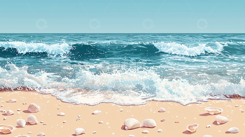 高清大图下载【趣麦麦图】海浪拍打沙滩的景象