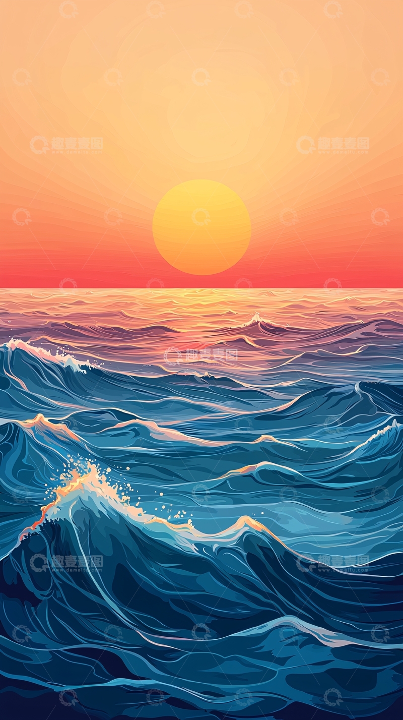 高清大图下载【趣麦麦图】日落时分的海浪涌动