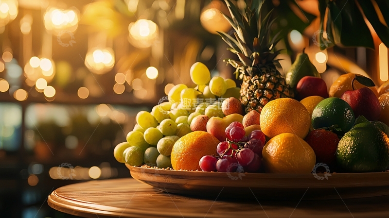 高清大图下载【趣麦麦图】温暖灯光下盛放的水果拼盘