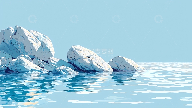 高清大图下载【趣麦麦图】蓝色水面上的白色冰块
