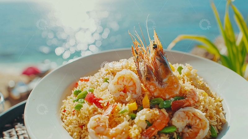 高清大图下载【趣麦麦图】海边美味海鲜炒饭