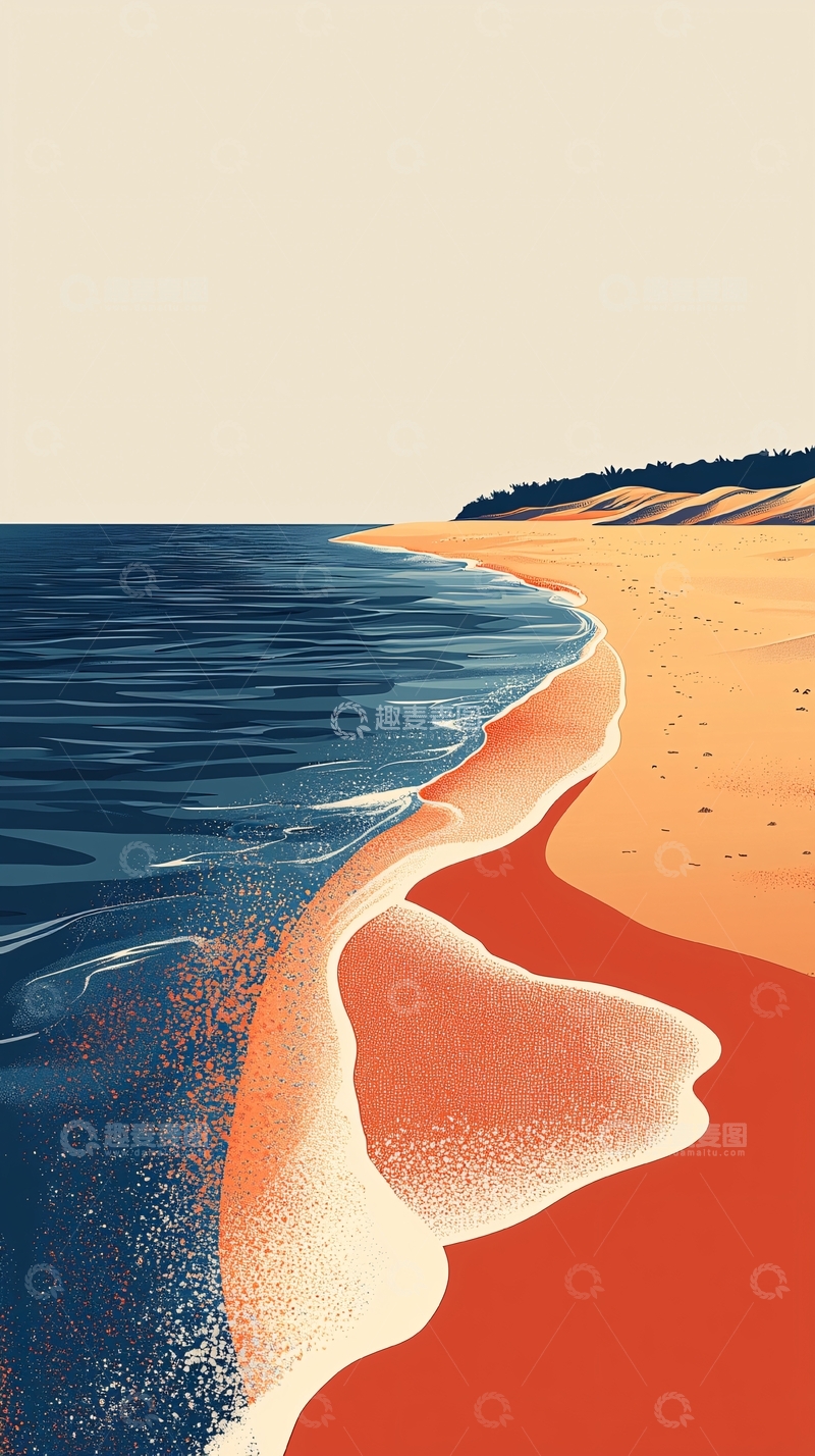 高清大图下载【趣麦麦图】海滩的抽象插图