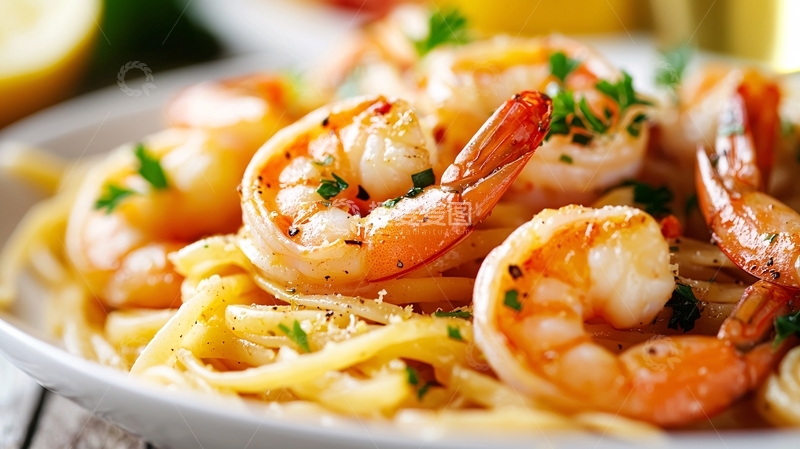 高清大图下载【趣麦麦图】香喷喷的虾仁意面