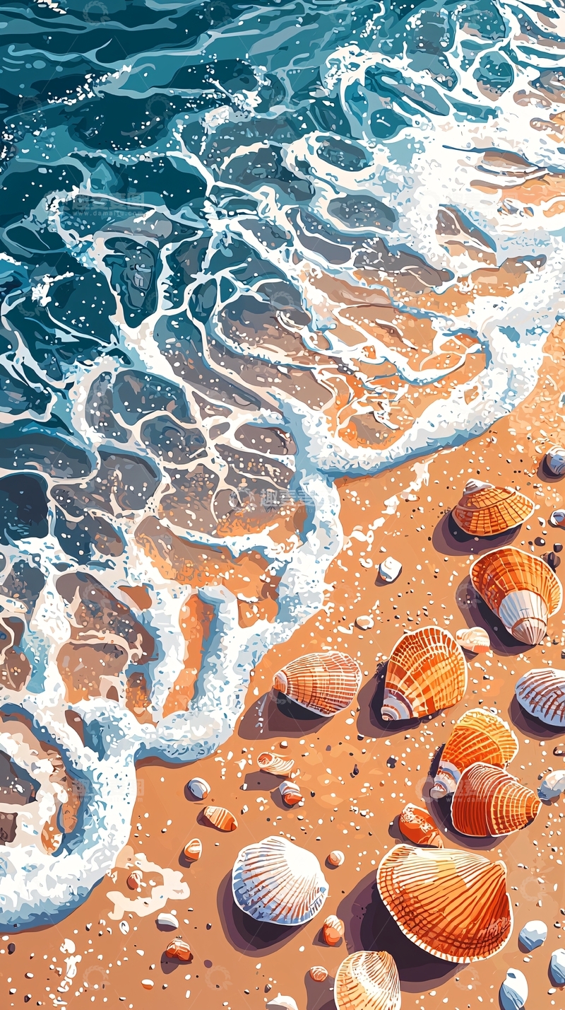 高清大图下载【趣麦麦图】海浪拍打沙滩