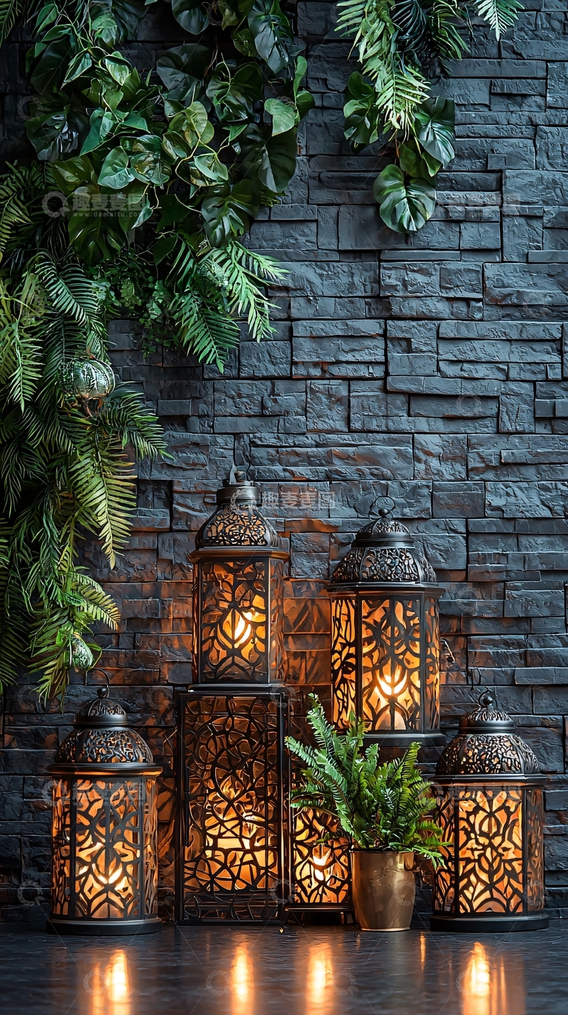 高清大图下载【趣麦麦图】复古灯笼与绿植静物