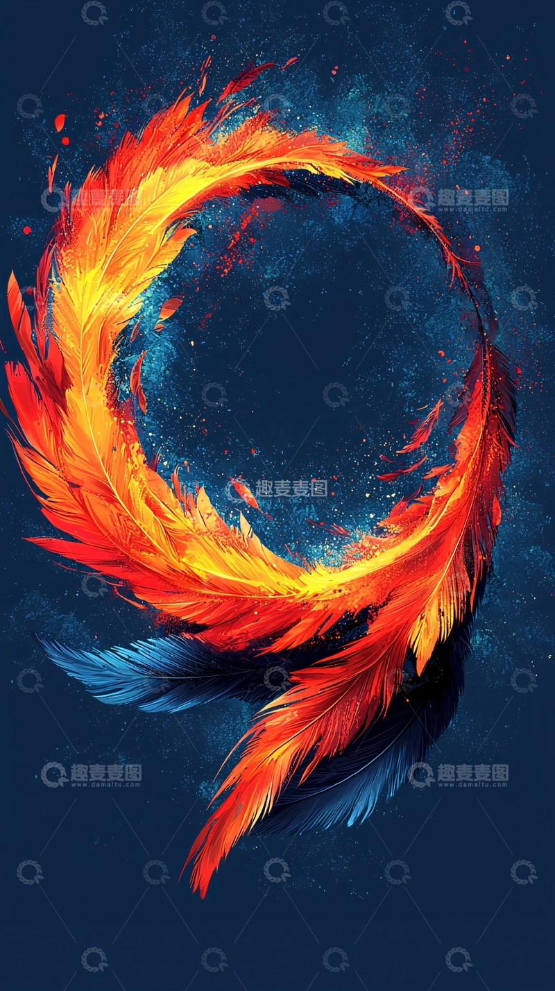 高清大图下载【趣麦麦图】火焰羽毛组成的抽象圆