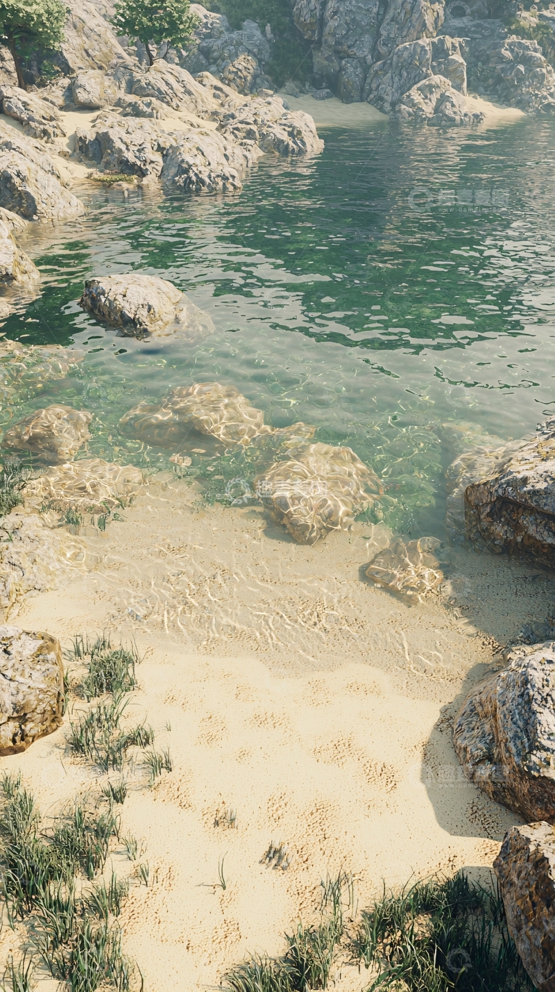 高清大图下载【趣麦麦图】清澈海湾沙滩的平静画面