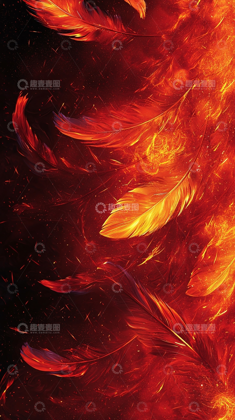 高清大图下载【趣麦麦图】燃烧的红色羽毛