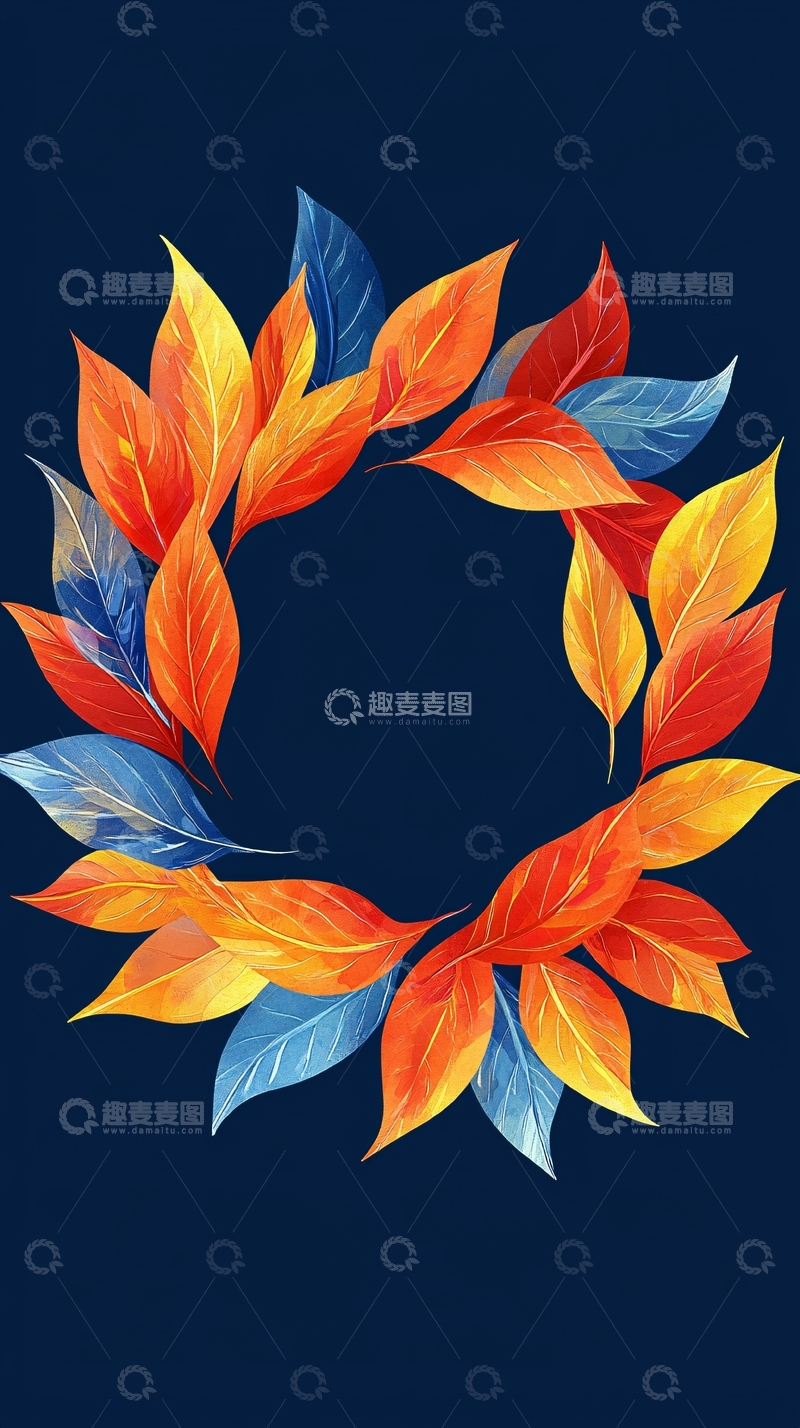 高清大图下载【趣麦麦图】彩色树叶环绕的圆