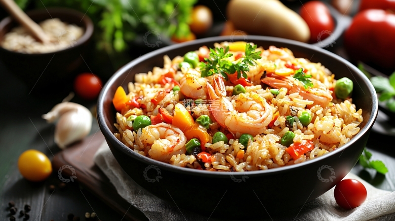 高清大图下载【趣麦麦图】虾仁炒饭